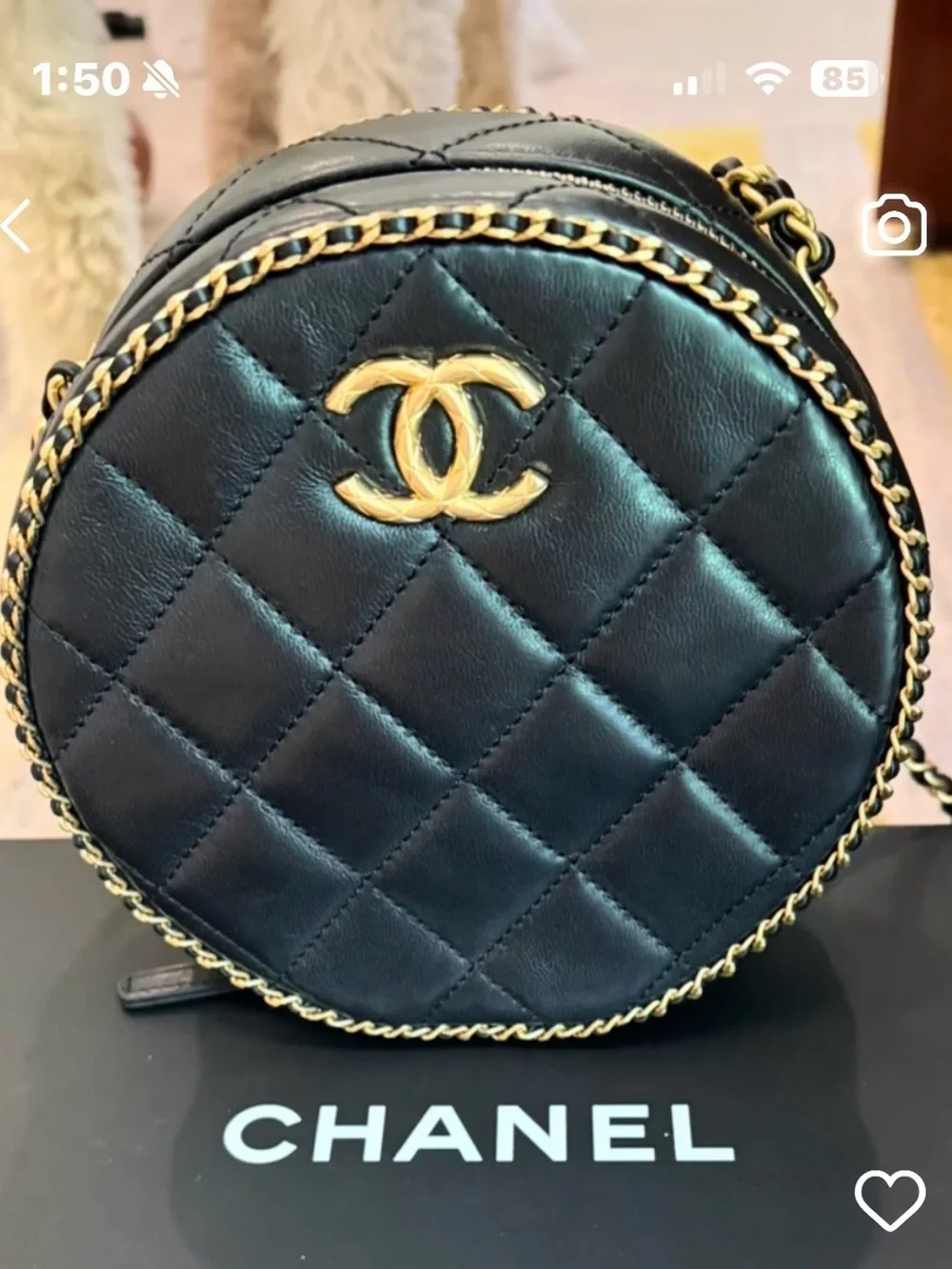 CHANEL Black Quilted Round Crossbody with Gold CC